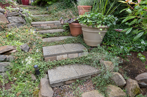 Cement Stone Steps to Backyard Garden