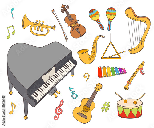 cartoon musical instruments set.