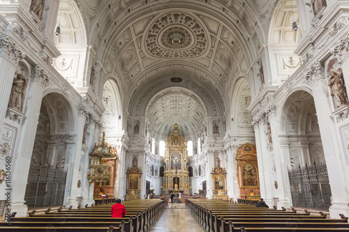 MUNICH, BAVARIA, GERMANY - APRIL 7, 2016: Interior of the St. Michael Church in Munich, Germany