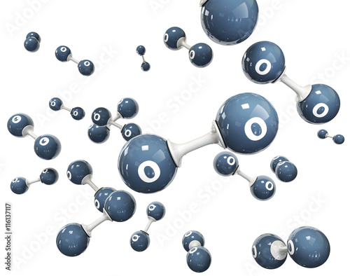 3d illustrator molecule of oxigen on a white background