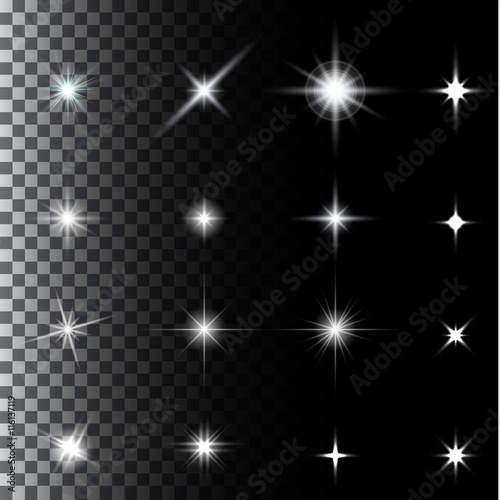 set of glow light effect stars bursts with sparkles