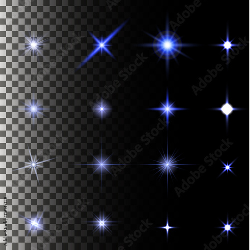 set of glow light effect stars bursts with sparkles