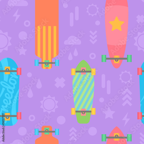 Flat longboards seamless pattern