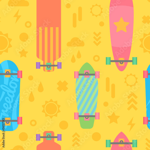 Flat longboards seamless pattern