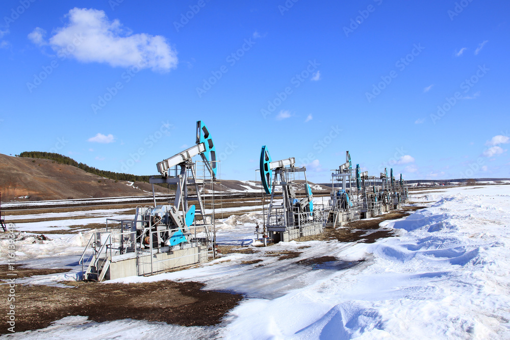 Oil pumps in the early spring