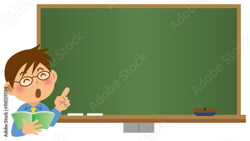 黒板の前で指を指している男性教師のイメージイラスト
