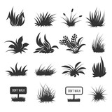 Monochrome grass and lawn vector silhouettes illustration