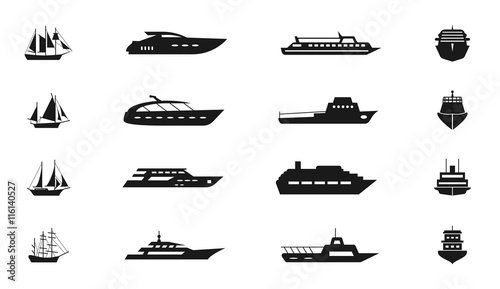 Ship and boat vector icon. Set of ship for travel, illustration boat and ship for transportation on water