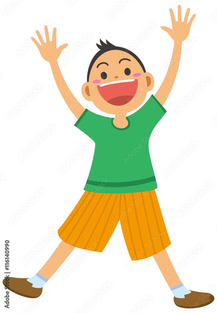 元気よくバンザイをする男の子のイメージイラスト Stock Vector Adobe Stock