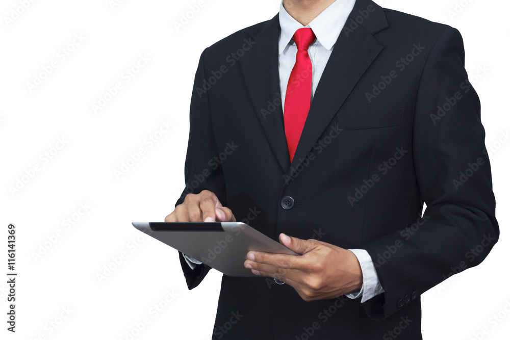 businessman using tablet, clipping path include businessman using tablet, clipping path include
