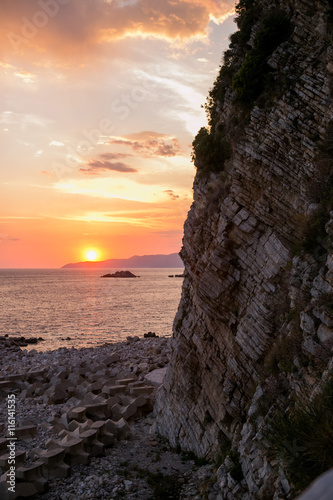 Wonderful sunset above the adriatic sea. Petrovac