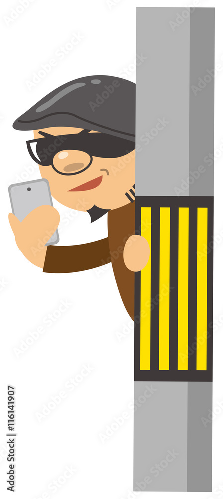 電柱からスマホで盗撮する犯罪者のイメージイラスト Stock Vector Adobe Stock