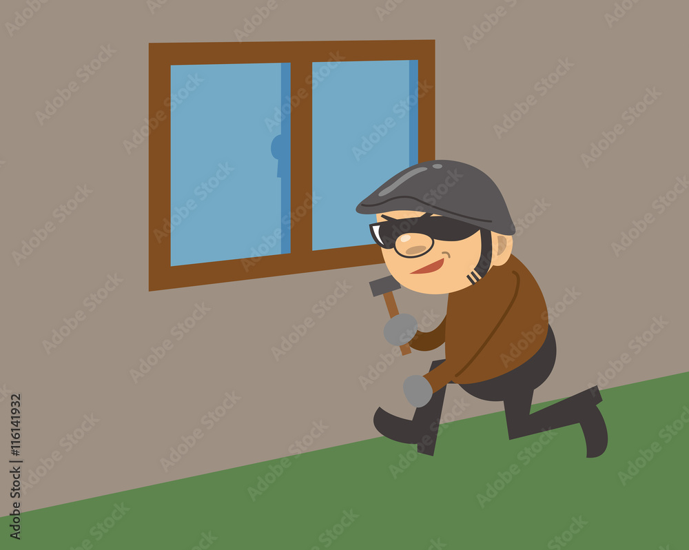 留守宅へ忍び込もうとする犯罪者のイメージイラスト Stock Vector Adobe Stock