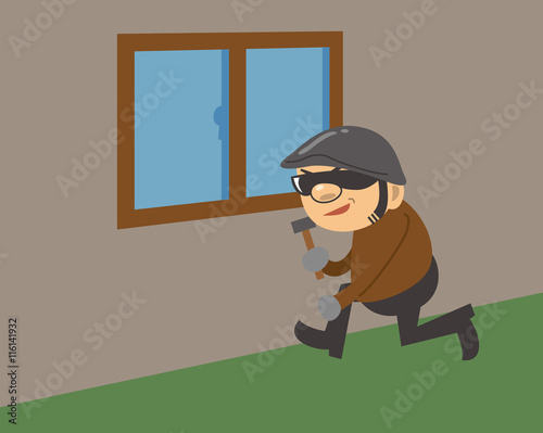 留守宅へ忍び込もうとする犯罪者のイメージイラスト