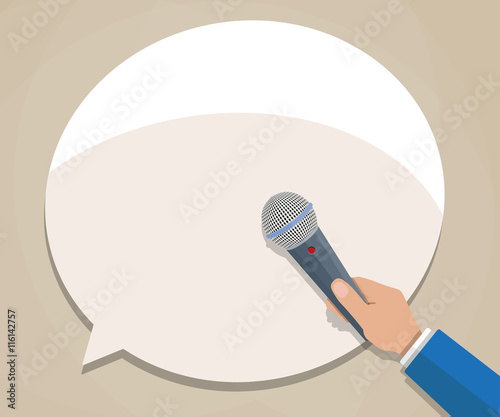 Journalist hand with microphone.