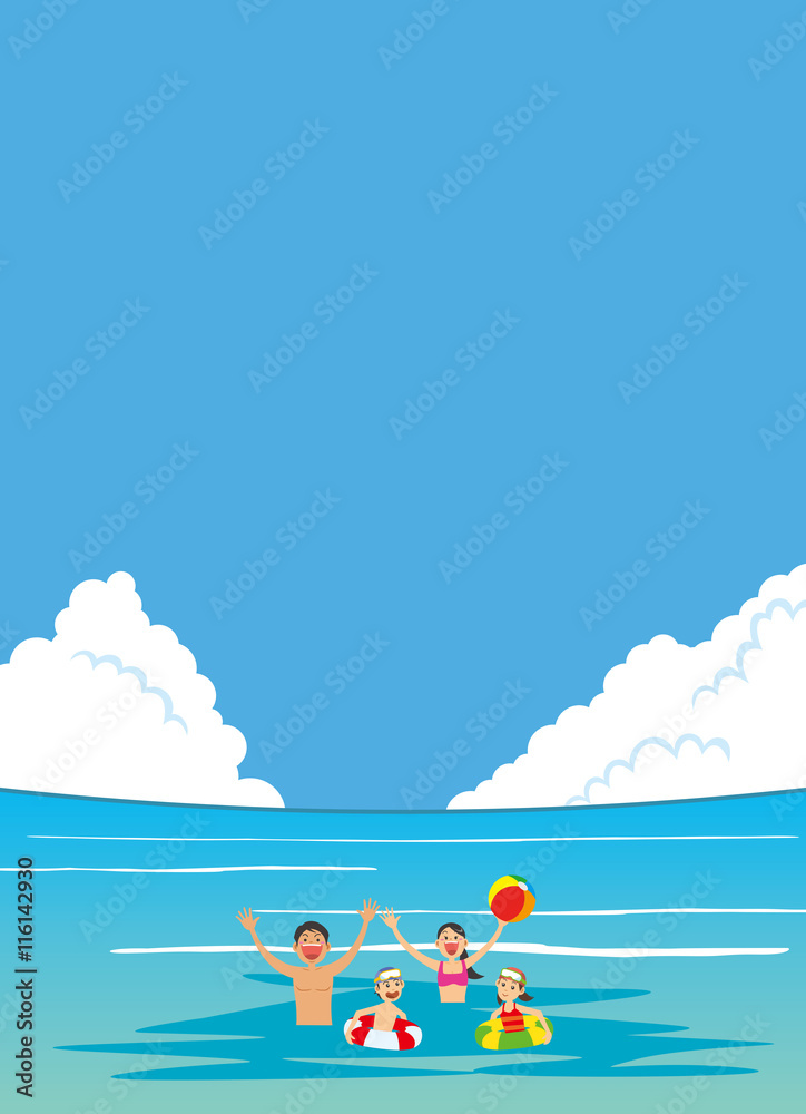 家族で海水浴をしているイメージイラスト Stock Vector Adobe Stock