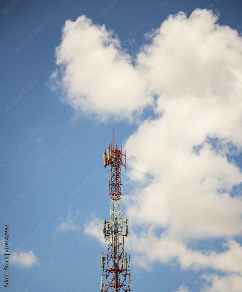 Mobile crane with background blue sky 