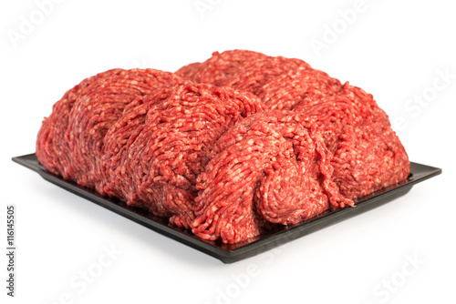 Raw meat. Fresh Minced Mix of Meat in a Plate Isolated on White background