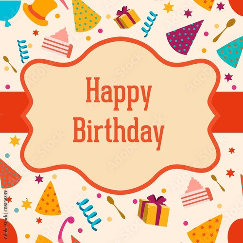 birthday label over hats and boxes