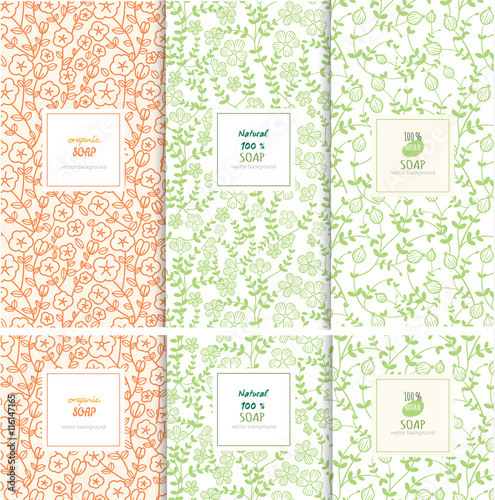 Vector set of design elements and icons in trendy linear style for soap package