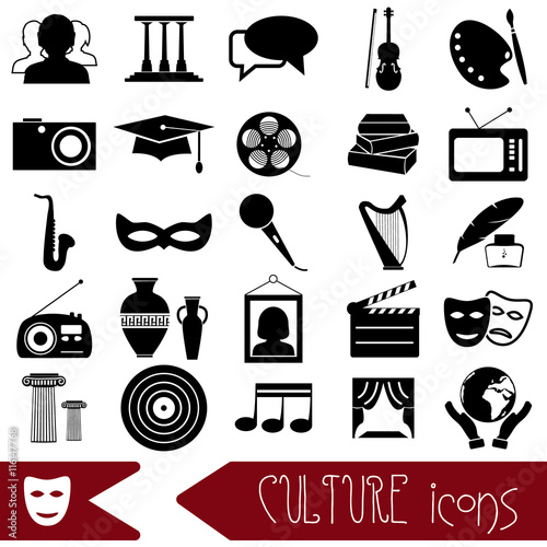 culture and art theme black simple icons set eps10