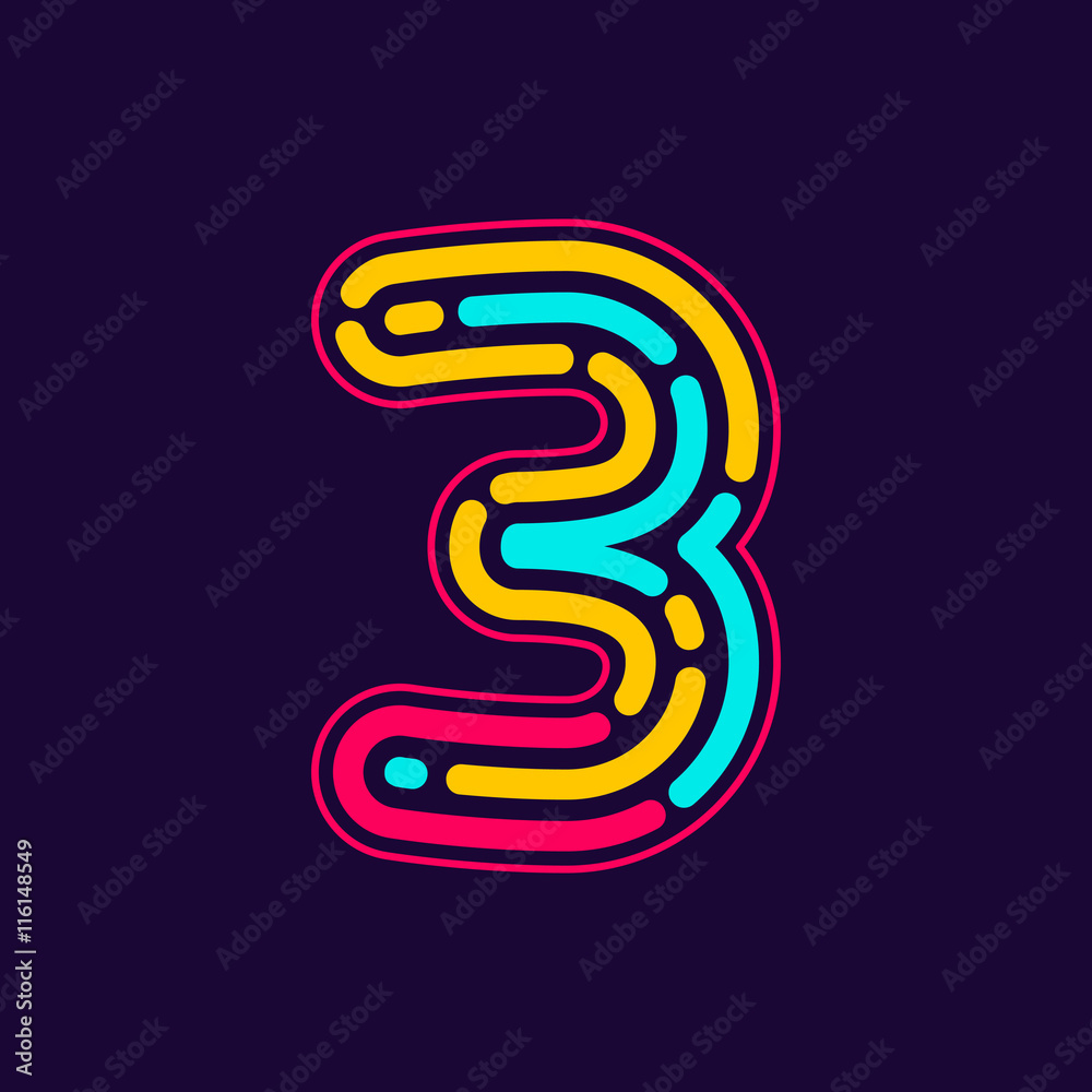 Number three logo formed by neon line or fingerprint. Number three logo formed by neon line or fingerprint.