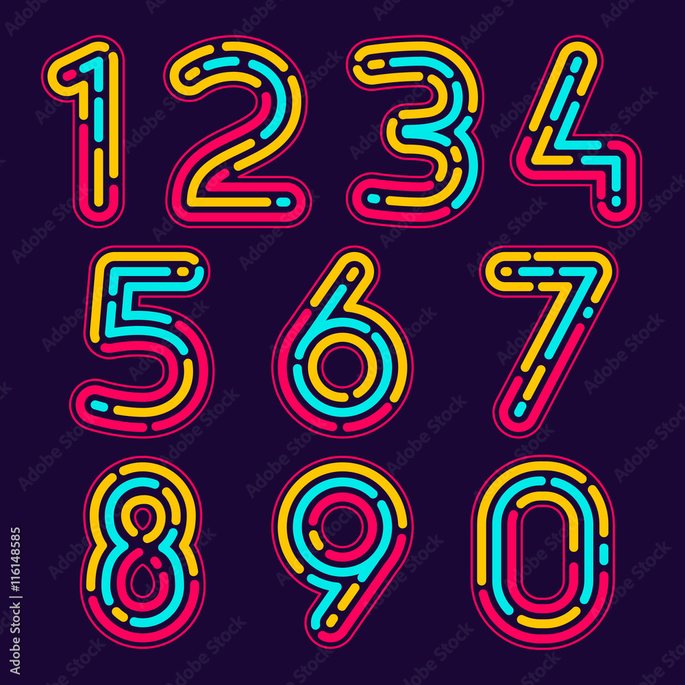 Numbers set logos formed by neon line or fingerprint. Numbers set logos formed by neon line or fingerprint.