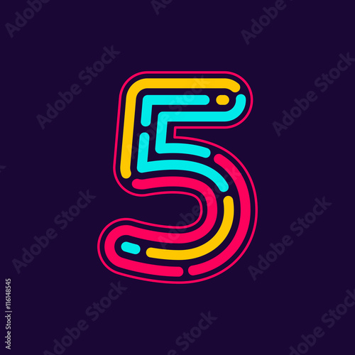Number five logo formed by neon line or fingerprint.