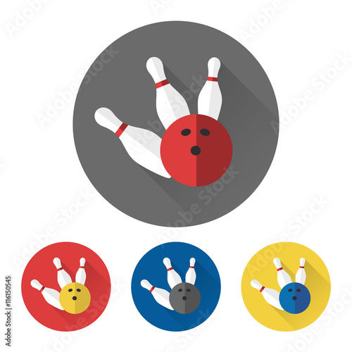 Flat bowling ball and skittles icons set. Bowling icons vector