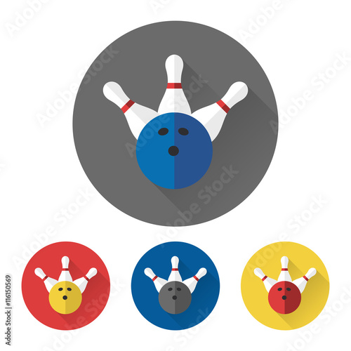 Flat skittles and bowling ball icons set. Bowling icons vector