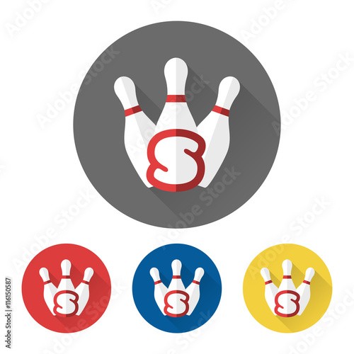 Flat skittles icons set with letter S. Bowling icons vector