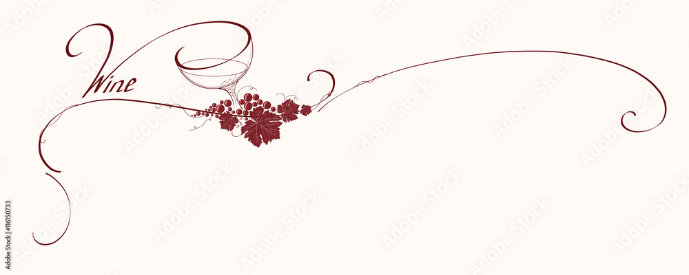 Vintage winery design element with calligraphic text. Can be used in menu (restaurant, cafe, bar etc) or other. Includes grapes, leaves,glass, wine, swirls, ornaments, branches, text.