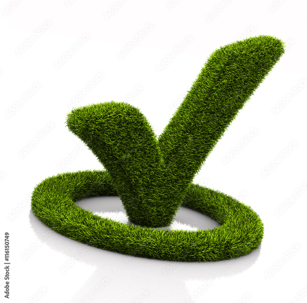 Green Grassed Check Mark Symbol In The Circle On White Green Grassed Check Mark Symbol In The Circle On White