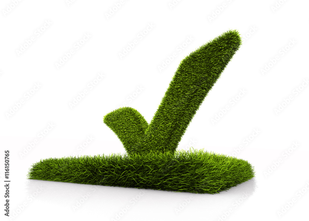 Green Grassed Check Mark Symbol In The Square On White Green Grassed Check Mark Symbol In The Square On White