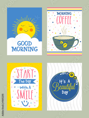 Good Morning Greeting Card set in doodle style.