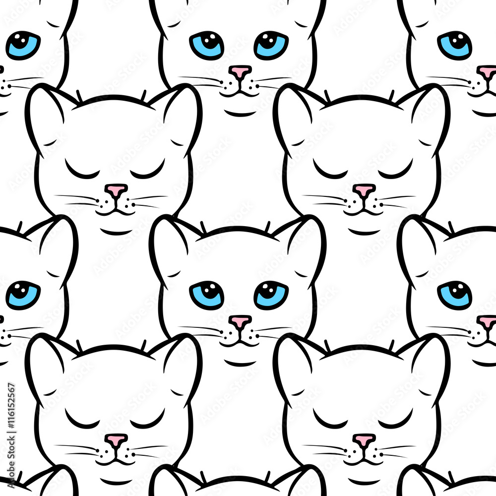 Seamless pattern with cute white cats. Vector seamless texture for wallpapers, pattern fills, web page backgrounds