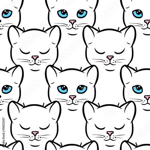 Seamless pattern with cute white cats. Vector seamless texture for wallpapers, pattern fills, web page backgrounds