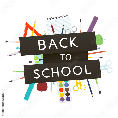 Back to School with school supplies. Vector illustration.