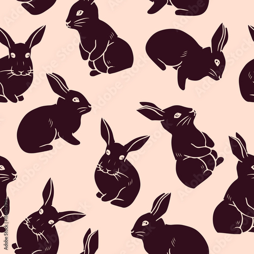 Seamless pattern with rabbits. Vector seamless texture for wallpapers, pattern fills, web page backgrounds