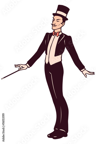Magician in suit holding a wand