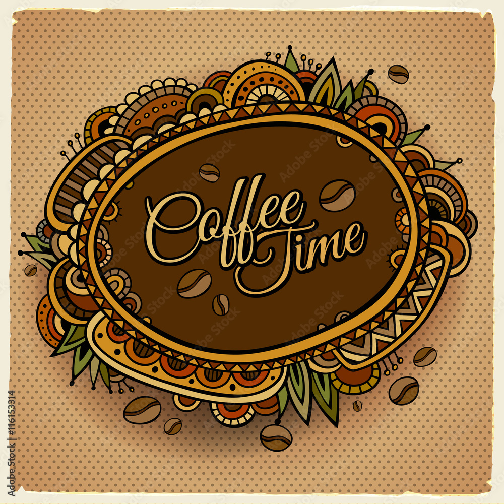 Coffee time decorative border label design.