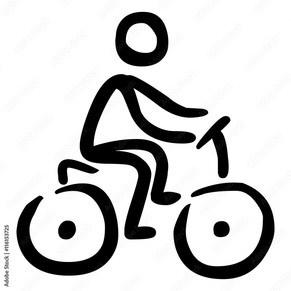 Fototapeta premium Strichmännchen: Radfahrer – schwarz-weiß, gezeichnet, Vektor, freigestellt