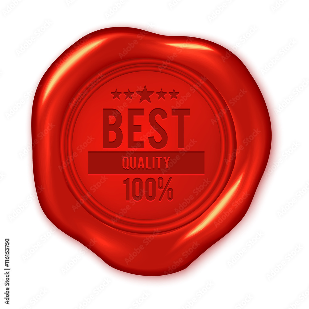 Best quality text on vector red wax seal isolated on white Best quality text on vector red wax seal isolated on white
