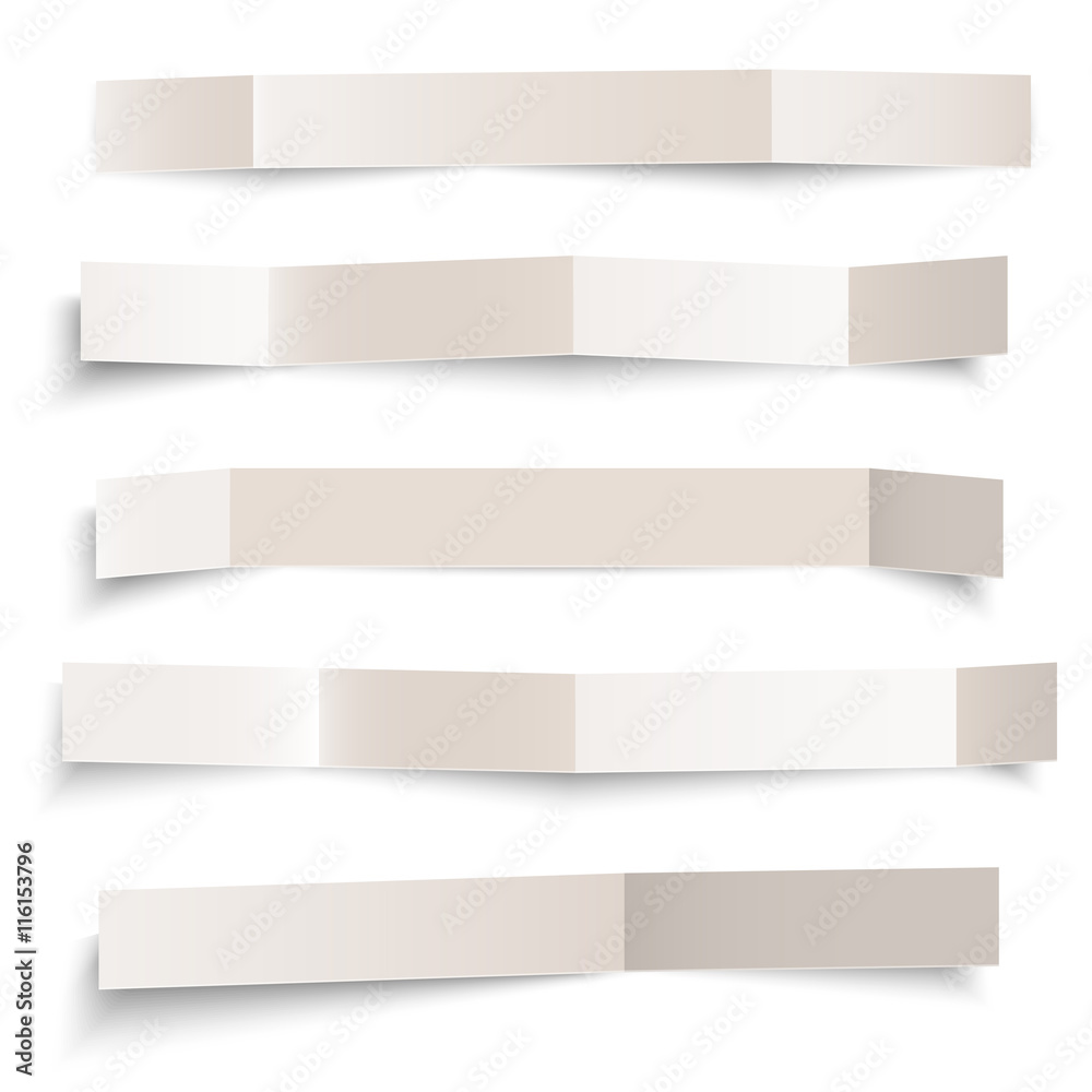 Set of white blank paper vector folded banners isolated on white, vector illustration
