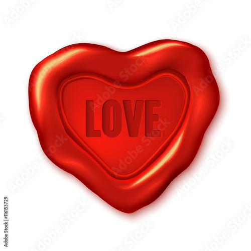 Red vector wax seal, heart shape