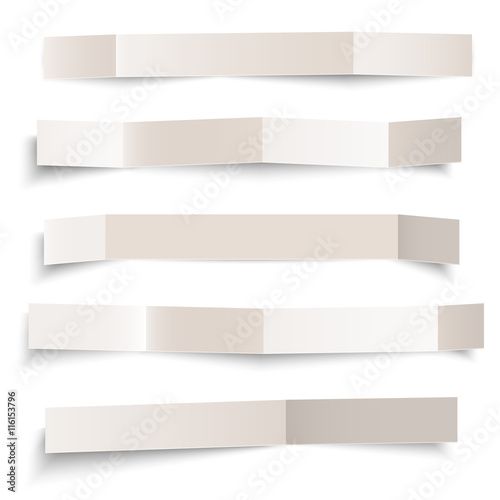 Set of white blank paper vector folded banners isolated on white, vector illustration