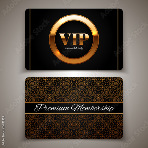 Gold VIP cards, premium membership, vector illustration