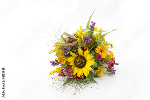 Fototapeta Naklejka Na Ścianę i Meble -  Fresh Bouquet of Summer Flowers Isolated no White