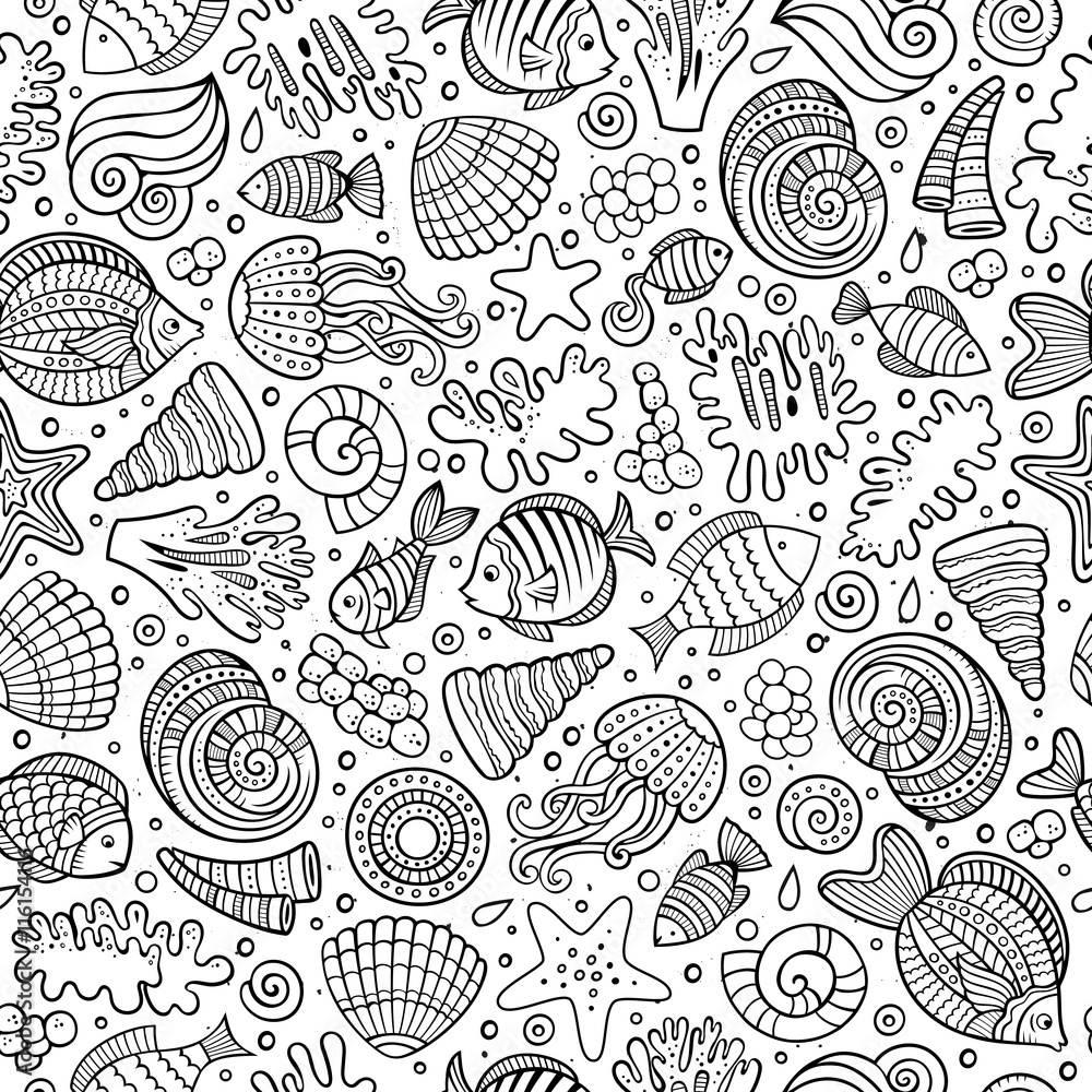 Cartoon under water life seamless pattern Cartoon under water life seamless pattern