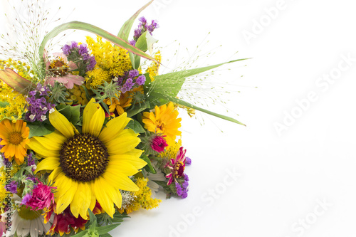 Fototapeta Naklejka Na Ścianę i Meble -  Fresh Bouquet of Summer Flowers Isolated no White, Blank